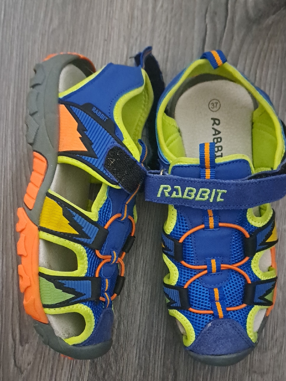 RABBIT Fisherman hiking Sandals Closed toe Mesh Blue Green Size 37 US 4 Big Boys